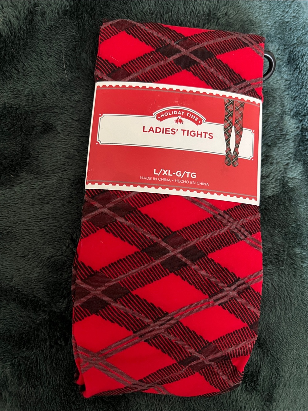 Holiday Time Red & Black Plaid Ladies' Tights